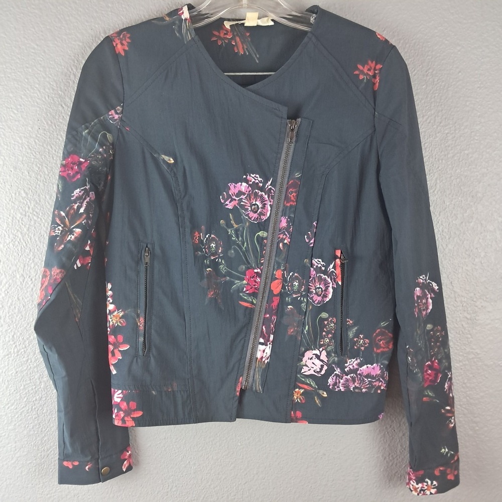 Shay & Coco Floral Moto Jacket Size Small Zip Front Asymmetrical Lightweight